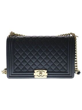 Chanel Boy Chain Shoulder Bag Large Black Caviar Leather Gold